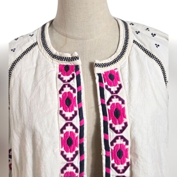 Free People Embroidered Boho White and Pink Jacket - Picture 4 of 9